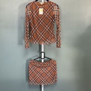 Crown of Hearts Girls Plaid Long Sleeve Top and Skirt Set